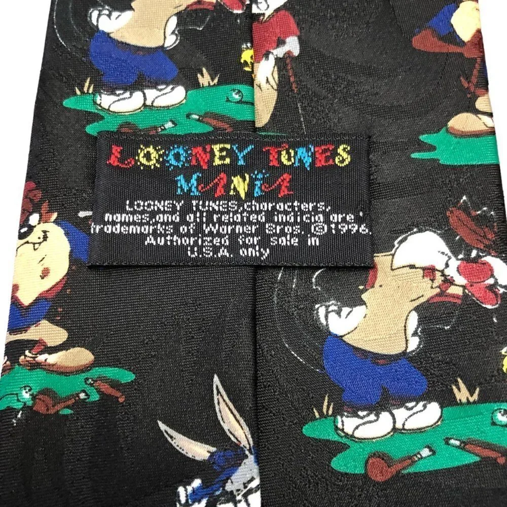Looney Tunes Mania Vintage '90s Golf Necktie Many Characters Tie Golfing EUC
